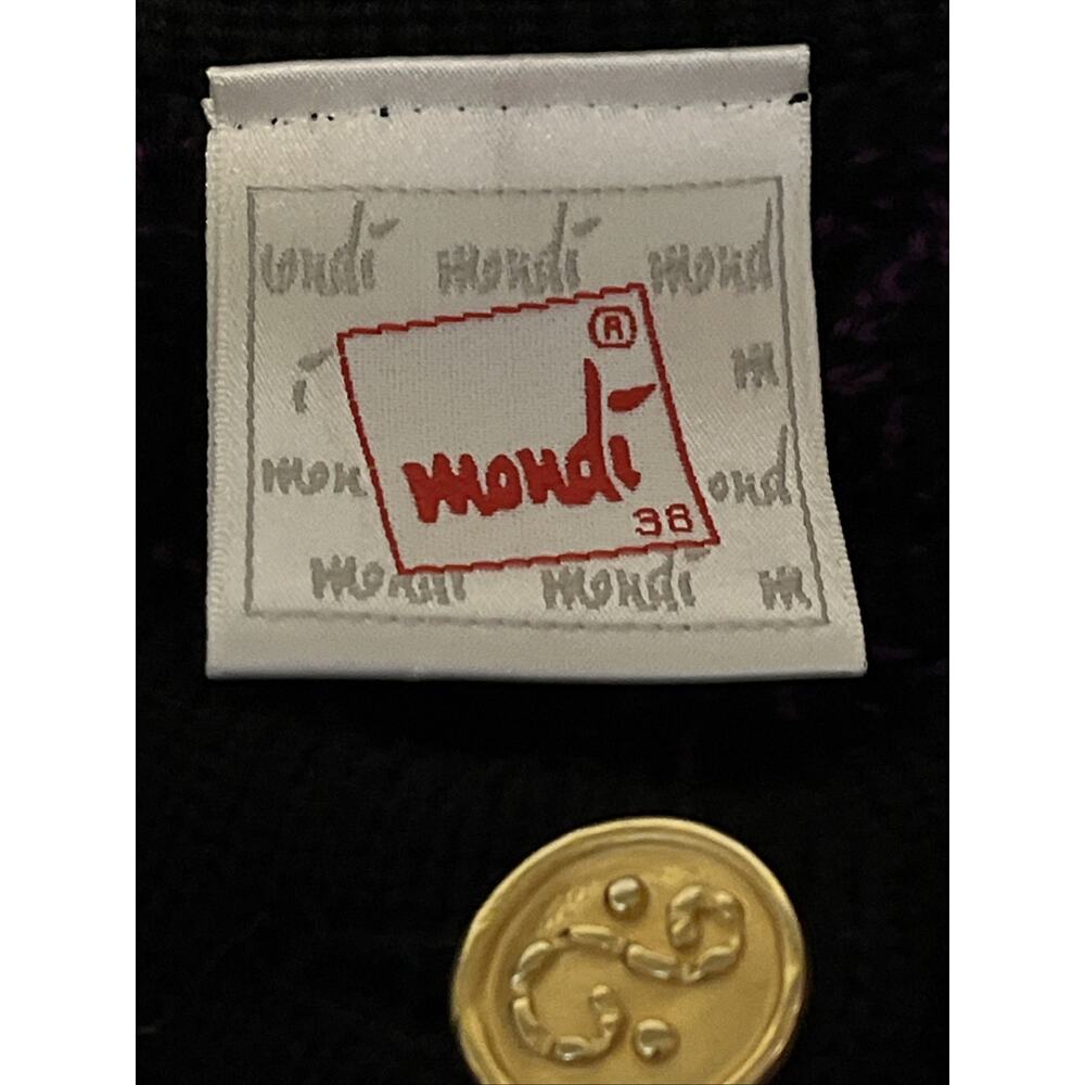Mondi Vintage Cardigan Sweater Size 38 / M Purple Black 80s Gold Buttons Heavy - Picture 12 of 15